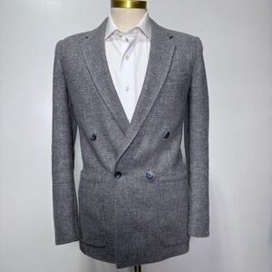 1970s Tailored Richman Vintage Gray Double Breasted Blazer‎ Textured Sport Coat